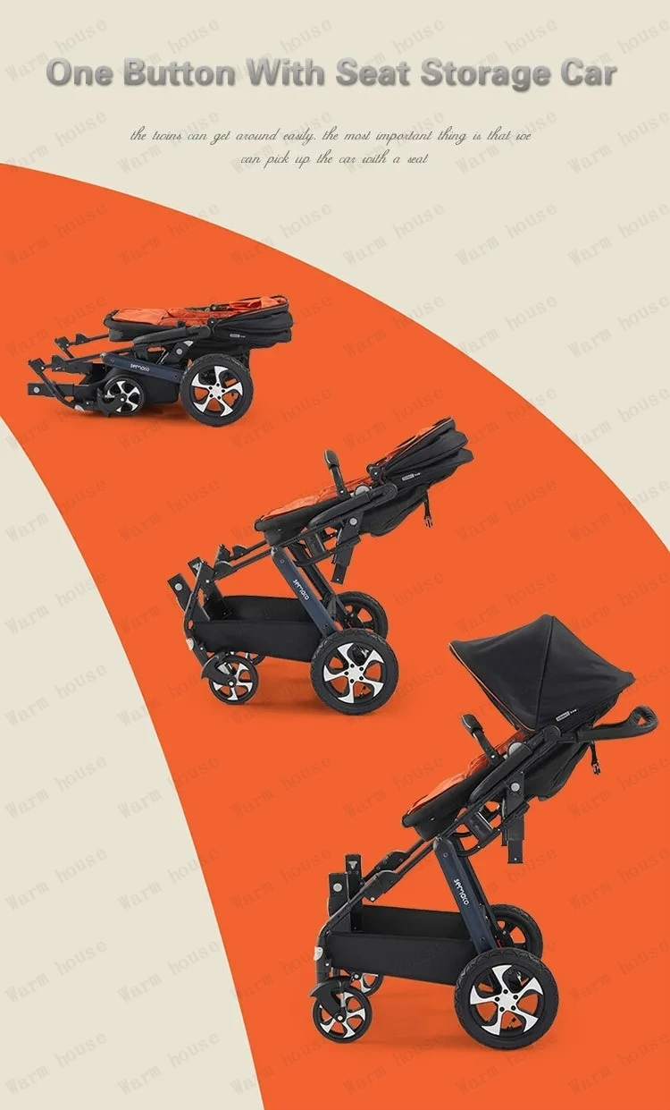 Lightweight Twin Baby Stroller Foldable Double Baby Stroller for Two Children Shock-absorbing Twin Baby Stroller Four Wheel Cart