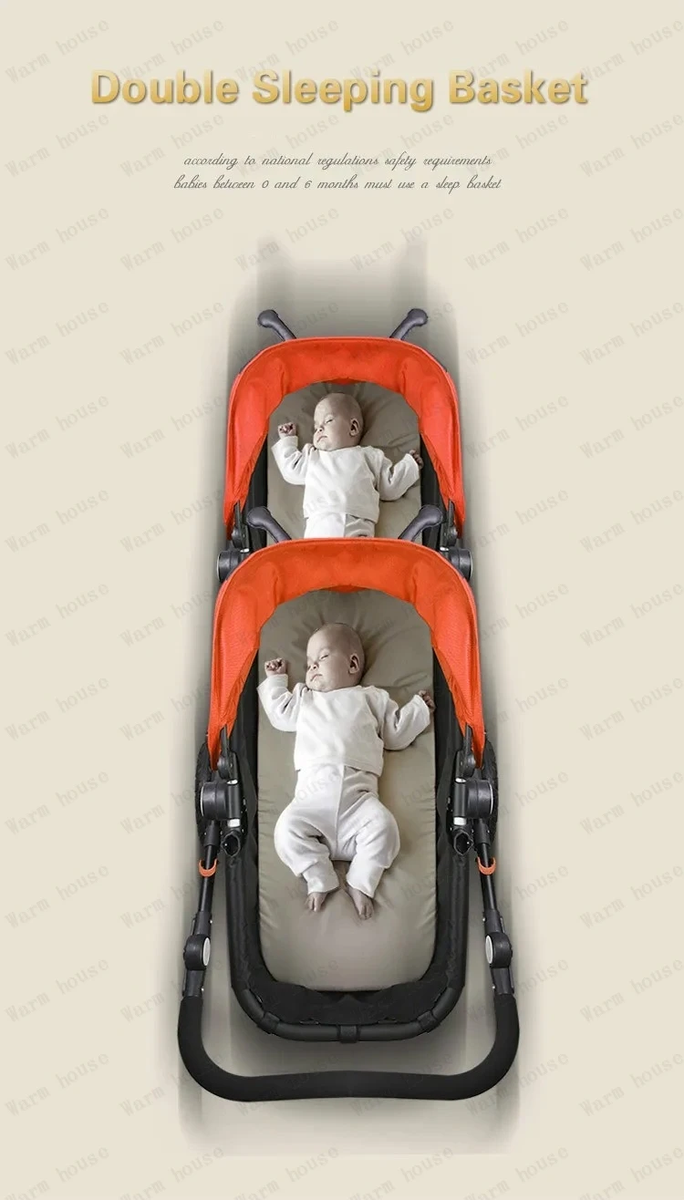 Lightweight Twin Baby Stroller Foldable Double Baby Stroller for Two Children Shock-absorbing Twin Baby Stroller Four Wheel Cart