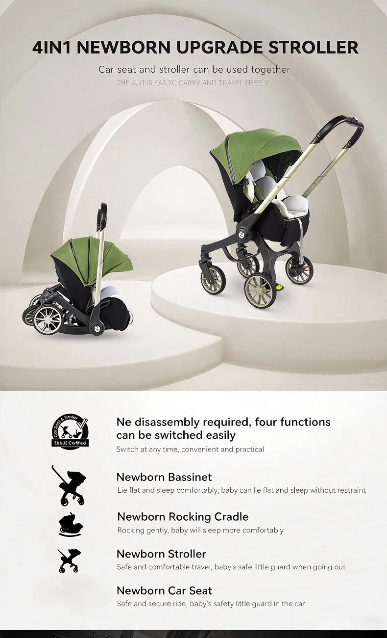 Convertible Baby Stroller, Full Flat Rest Mode, Simple One-Click Folding System, Reliable Shock-Absorbing Wheels, Comfort Ventilated Seat For Infants