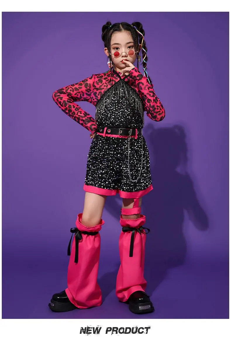 K-pop Y2K Jazz Street Dance Costume Girls Kids Stage Performance Modeling Runway Clothes Tide Shiny Cool Clothes for Children