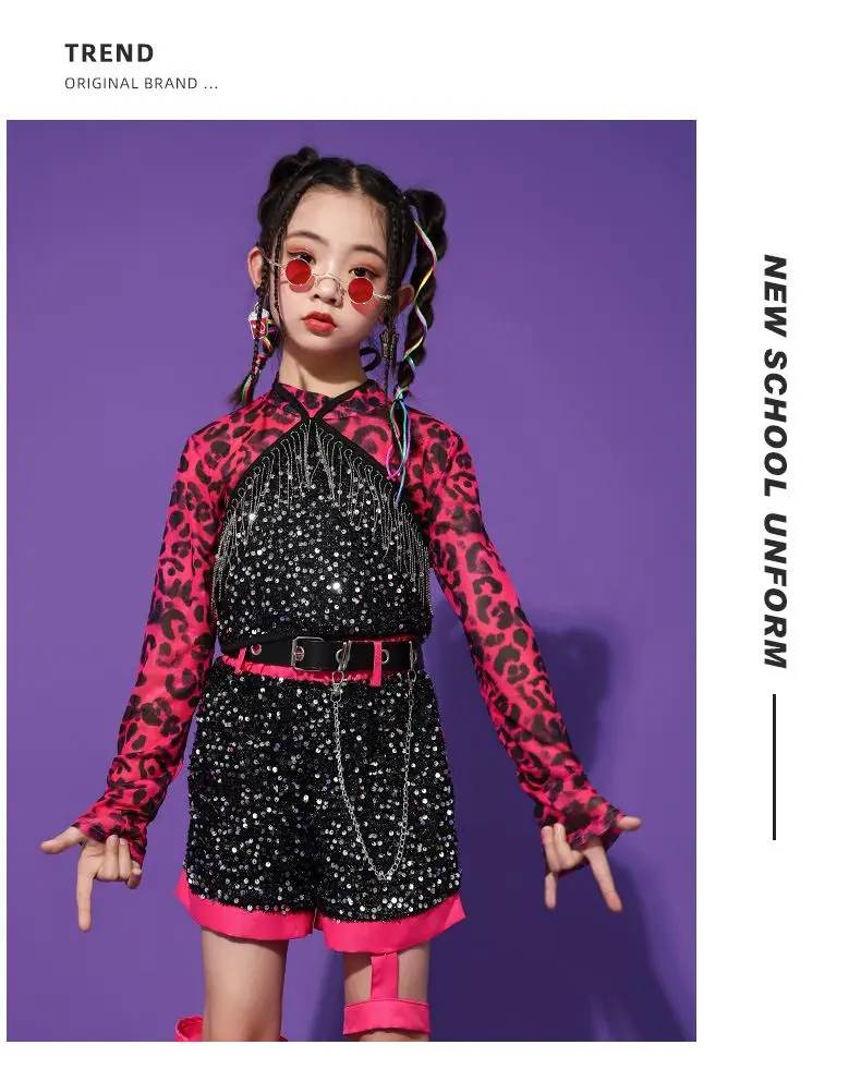K-pop Y2K Jazz Street Dance Costume Girls Kids Stage Performance Modeling Runway Clothes Tide Shiny Cool Clothes for Children