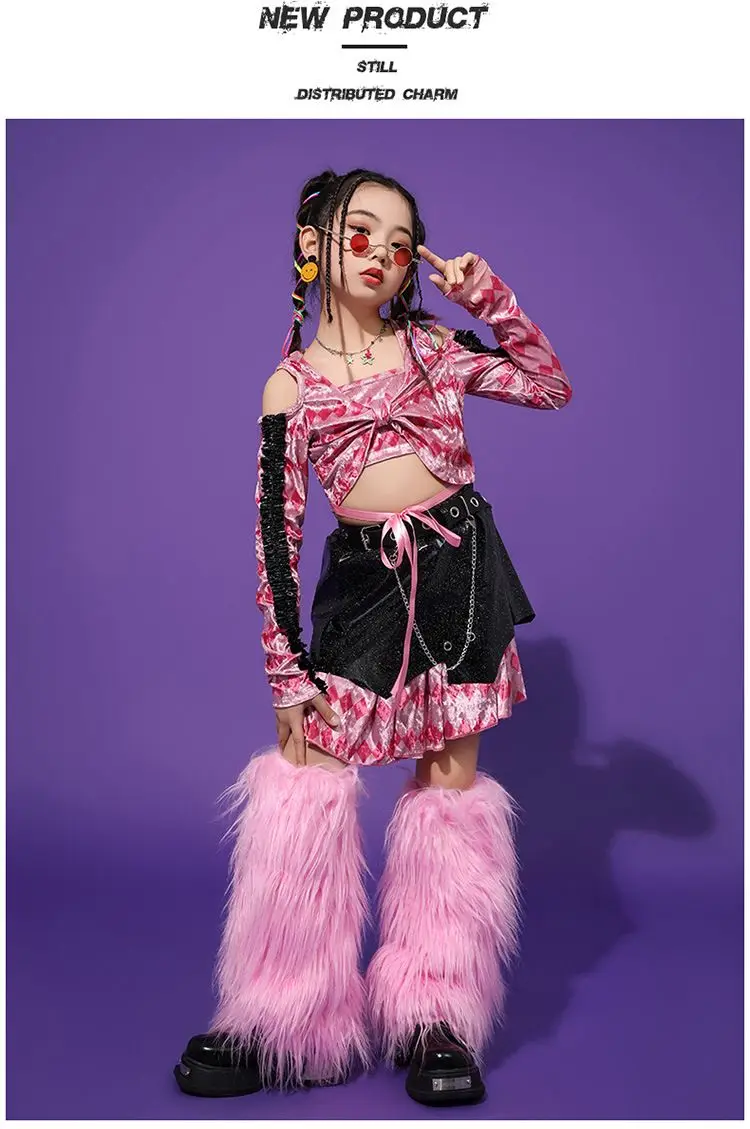 K-pop Y2K Jazz Street Dance Costume Girls Kids Stage Performance Modeling Runway Clothes Tide Shiny Cool Clothes for Children