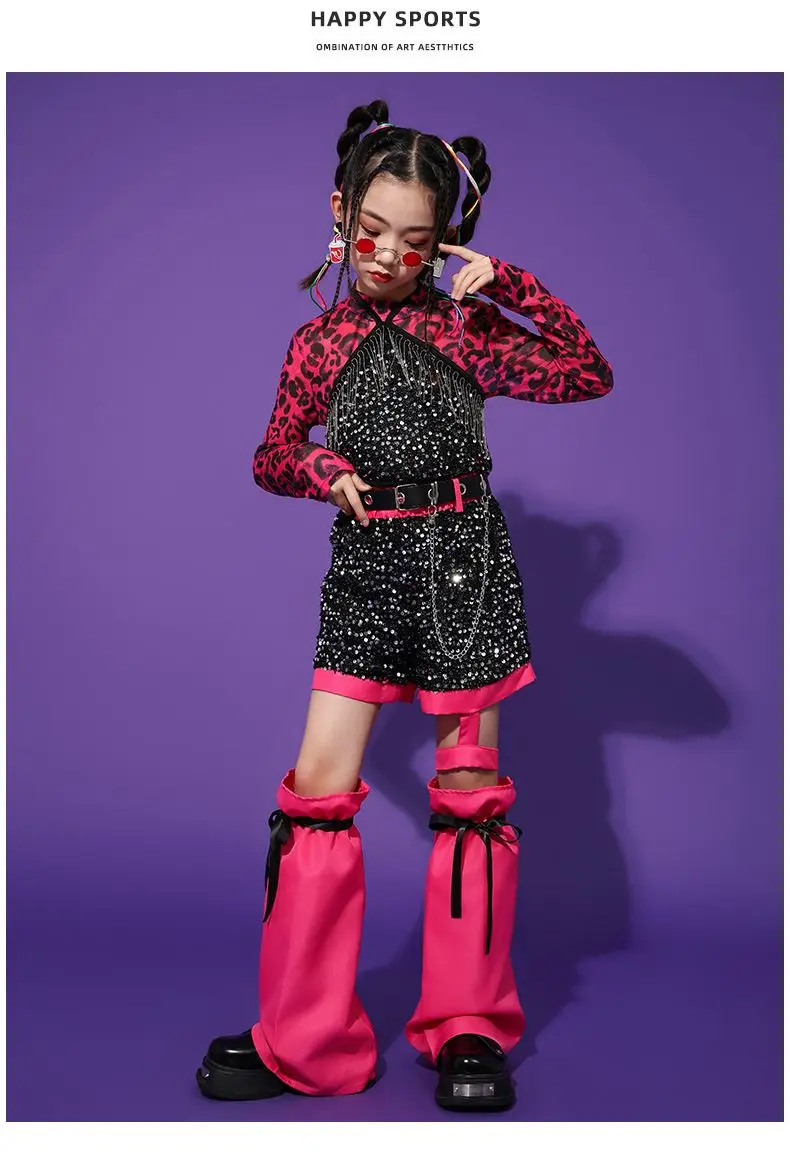 K-pop Y2K Jazz Street Dance Costume Girls Kids Stage Performance Modeling Runway Clothes Tide Shiny Cool Clothes for Children