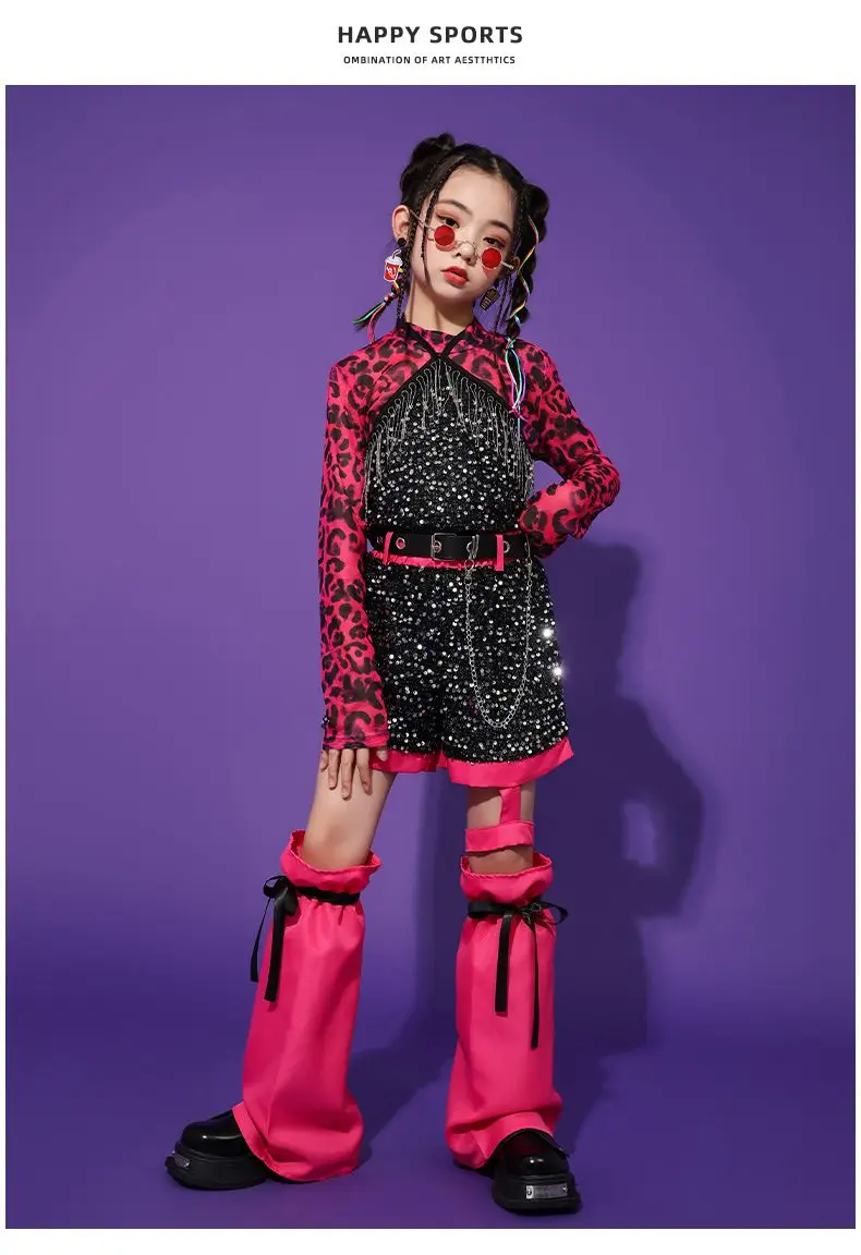 K-pop Y2K Jazz Street Dance Costume Girls Kids Stage Performance Modeling Runway Clothes Tide Shiny Cool Clothes for Children