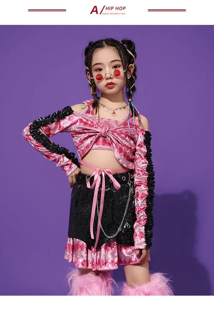 K-pop Y2K Jazz Street Dance Costume Girls Kids Stage Performance Modeling Runway Clothes Tide Shiny Cool Clothes for Children