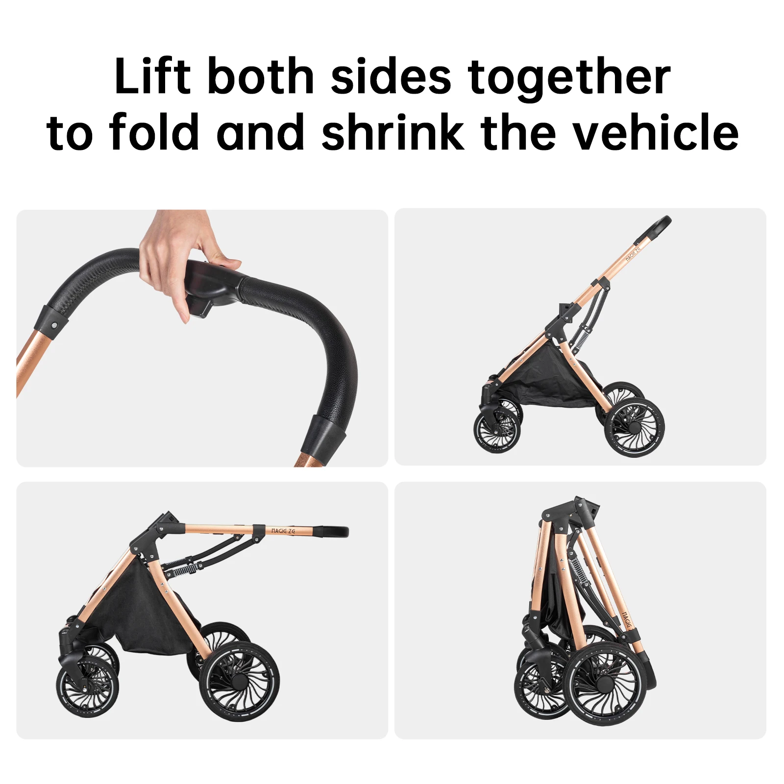3 in 1 Travel System with Aluminum Frame Adjustable Sunshade and Five Point Harness Convertible Baby Stroller Newborn Baby Pram for Birth to Toddler with Foldable Shock Absorbing Wheels for Daily Walks Shopping and Family Trips