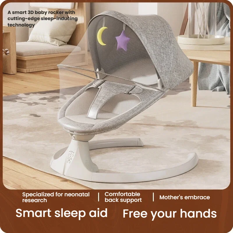 Electric Baby Swing and Smart Bouncer with Bluetooth Music, Automatic 5 Speed Motion Soothing Infant Rocker, Bionic Ergonomic Newborn Cradle Chair Seat with Adjustable Mosquito Net Shade Canopy and Hanging Plush Toys