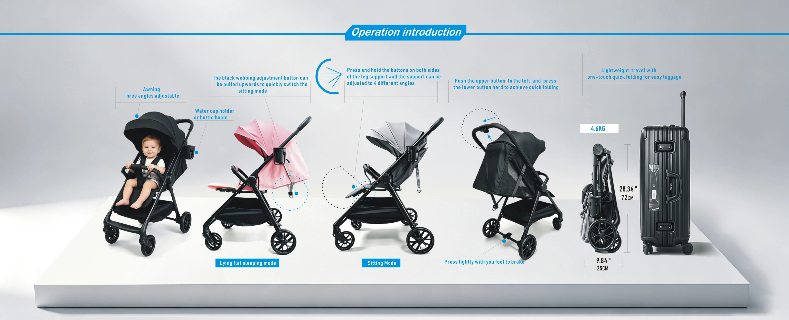 Lightweight Baby Stroller 2-in-1 can Sit and Lie Down Baby Pram Infant and Toddler Supplies Foldable Baby Pushchair with Universal Wheels Portable Baby Buggy One-button Folding Cost-effective Baby Carriage