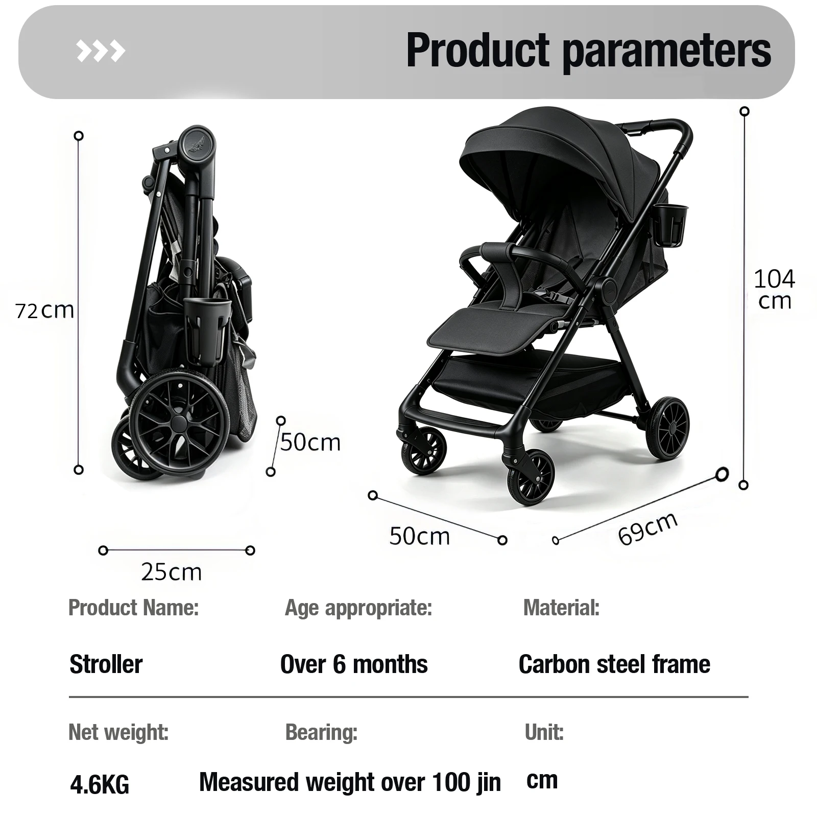 Lightweight Baby Stroller 2-in-1 can Sit and Lie Down Baby Pram Infant and Toddler Supplies Foldable Baby Pushchair with Universal Wheels Portable Baby Buggy One-button Folding Cost-effective Baby Carriage