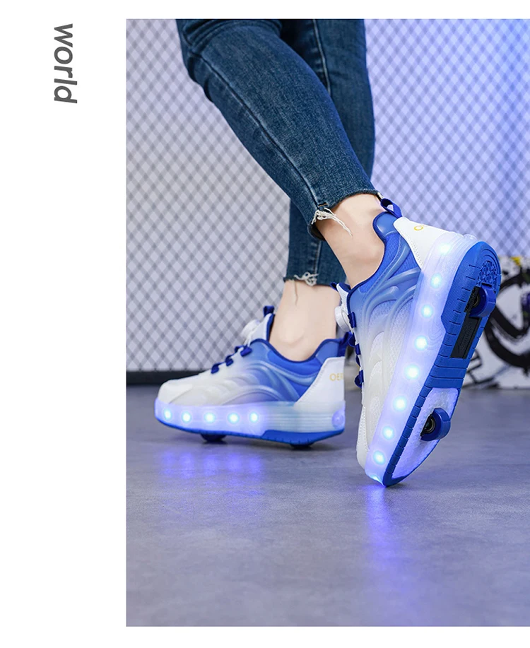 Two Wheels Children's LED Light-Up Roller Skate Shoes Breathable Mesh Kids Boys Girls Glowing Sport Luminous Sneakers Size 29-38
