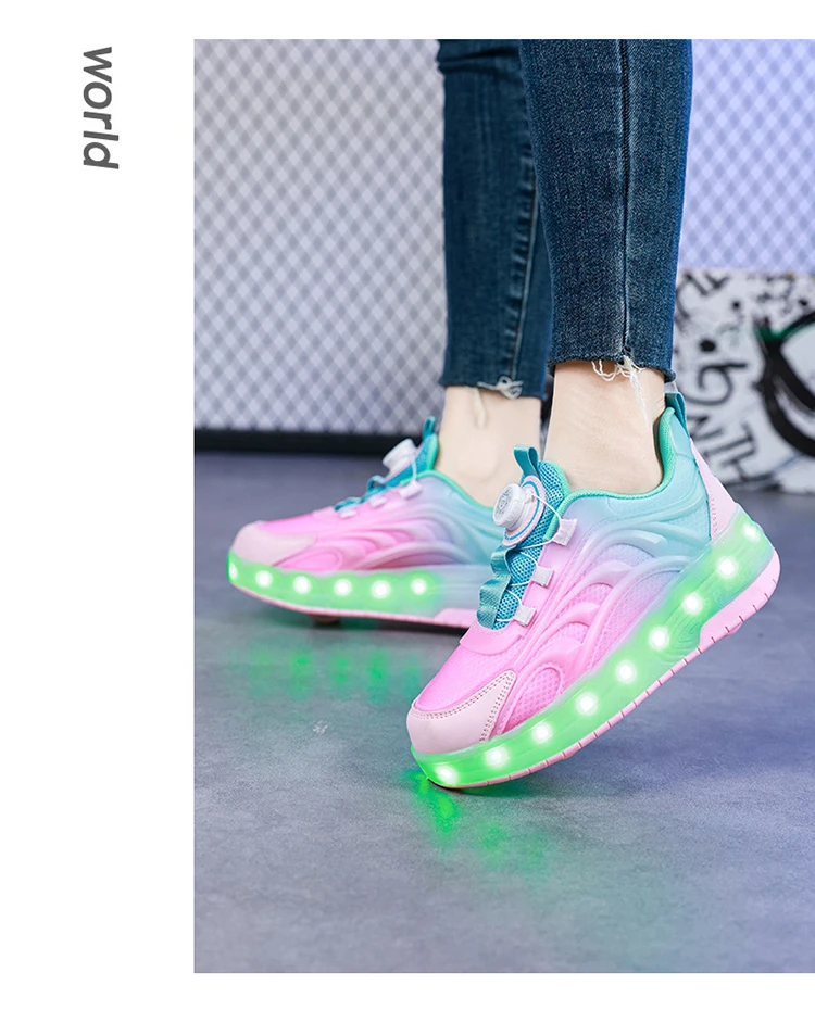 Two Wheels Children's LED Light-Up Roller Skate Shoes Breathable Mesh Kids Boys Girls Glowing Sport Luminous Sneakers Size 29-38
