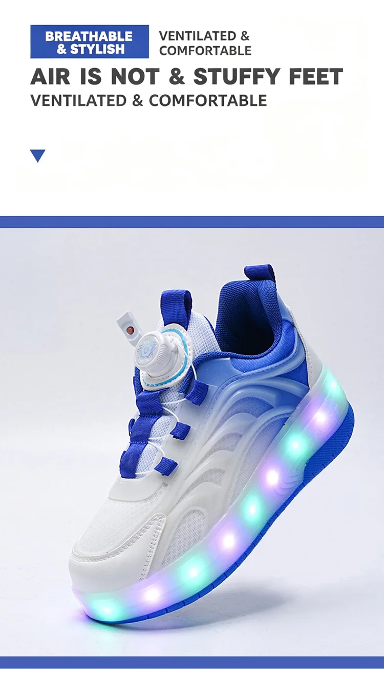Two Wheels Children's LED Light-Up Roller Skate Shoes Breathable Mesh Kids Boys Girls Glowing Sport Luminous Sneakers Size 29-38