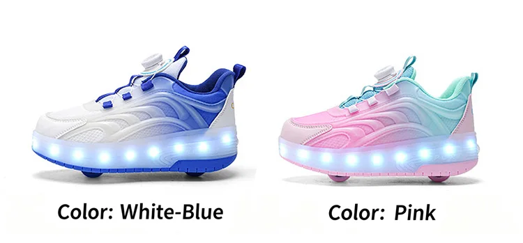 Two Wheels Children's LED Light-Up Roller Skate Shoes Breathable Mesh Kids Boys Girls Glowing Sport Luminous Sneakers Size 29-38