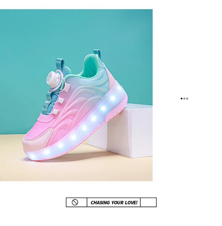Two Wheels Children's LED Light-Up Roller Skate Shoes Breathable Mesh Kids Boys Girls Glowing Sport Luminous Sneakers Size 29-38