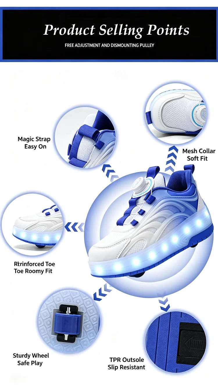 Two Wheels Children's LED Light-Up Roller Skate Shoes Breathable Mesh Kids Boys Girls Glowing Sport Luminous Sneakers Size 29-38