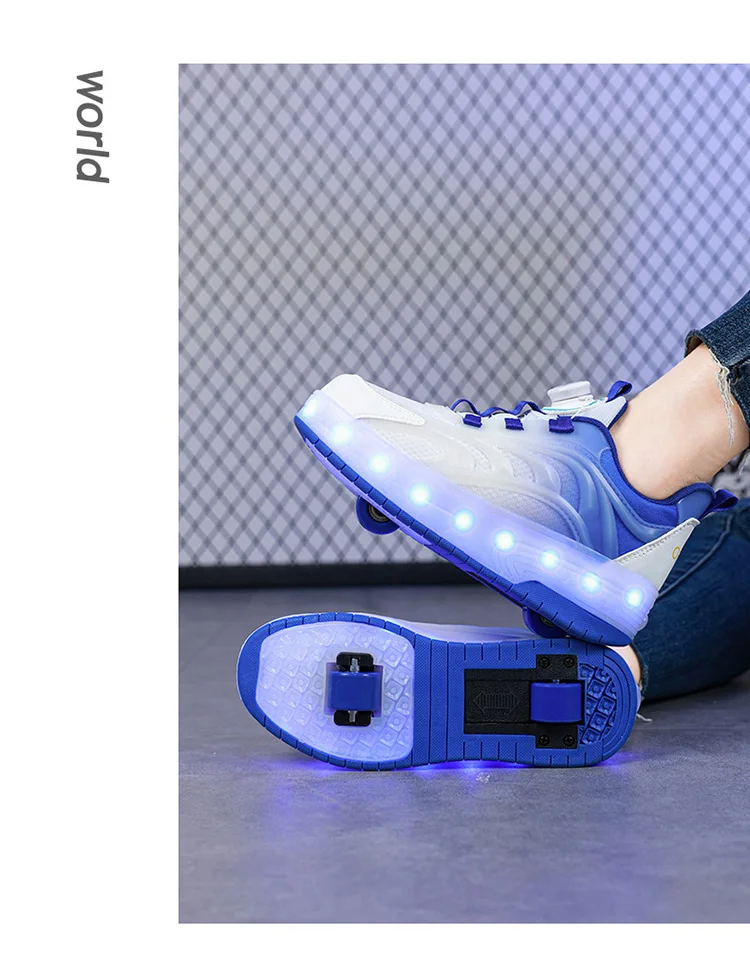 Two Wheels Children's LED Light-Up Roller Skate Shoes Breathable Mesh Kids Boys Girls Glowing Sport Luminous Sneakers Size 29-38
