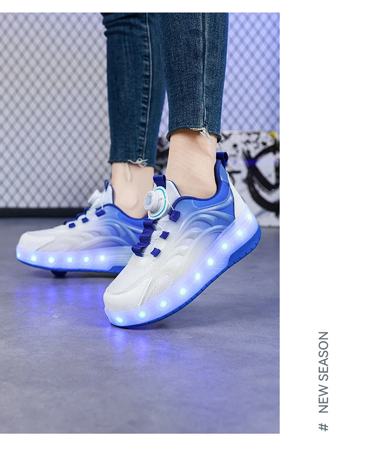 Two Wheels Children's LED Light-Up Roller Skate Shoes Breathable Mesh Kids Boys Girls Glowing Sport Luminous Sneakers Size 29-38