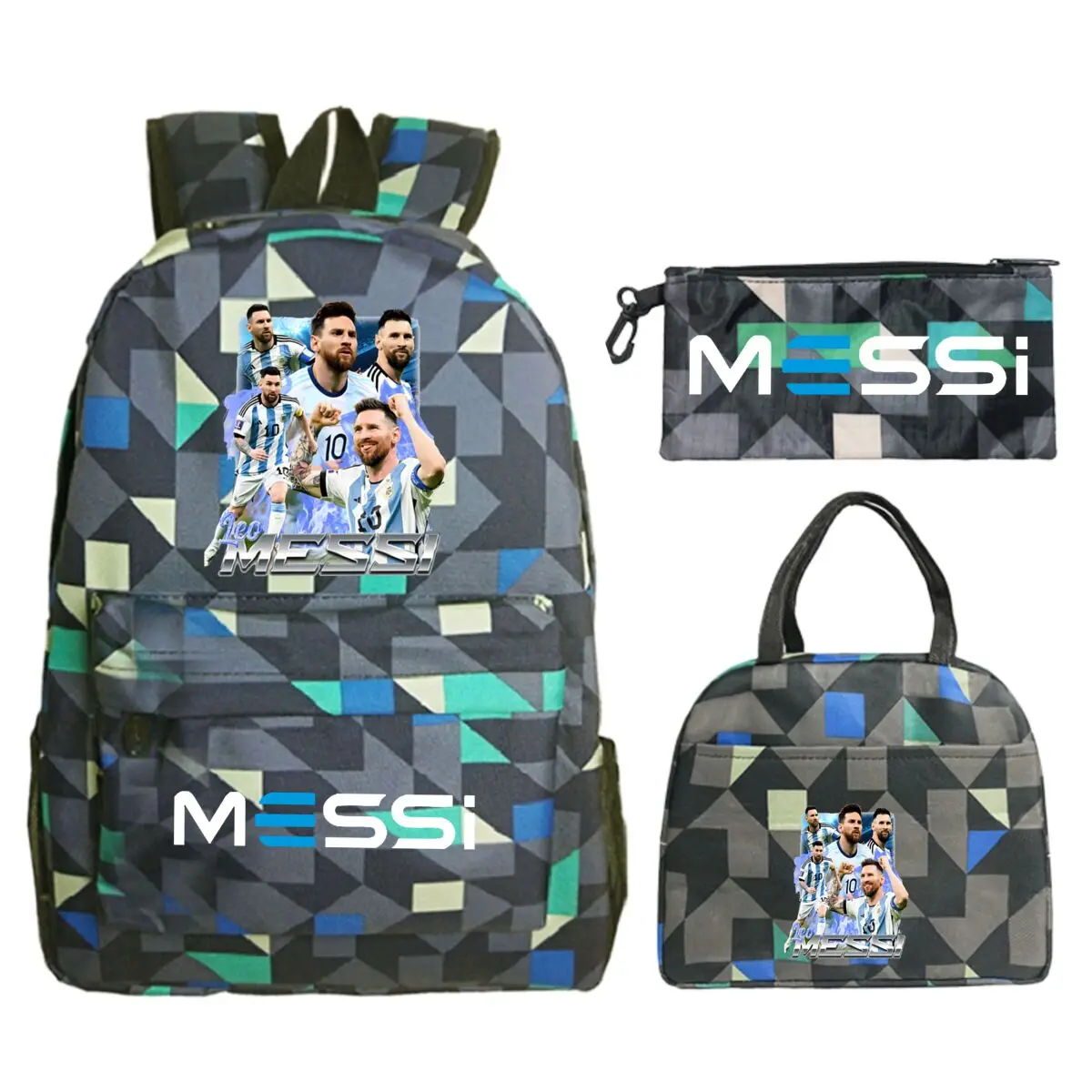Funny Football Star Backpack For Student Girls 3Pc Schoolbag Lunch Bag Pencil Case 3Pcs/set Bagpack Outdoor Travel Knapsack