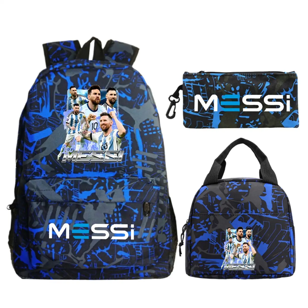 Funny Football Star Backpack For Student Girls 3Pc Schoolbag Lunch Bag Pencil Case 3Pcs/set Bagpack Outdoor Travel Knapsack