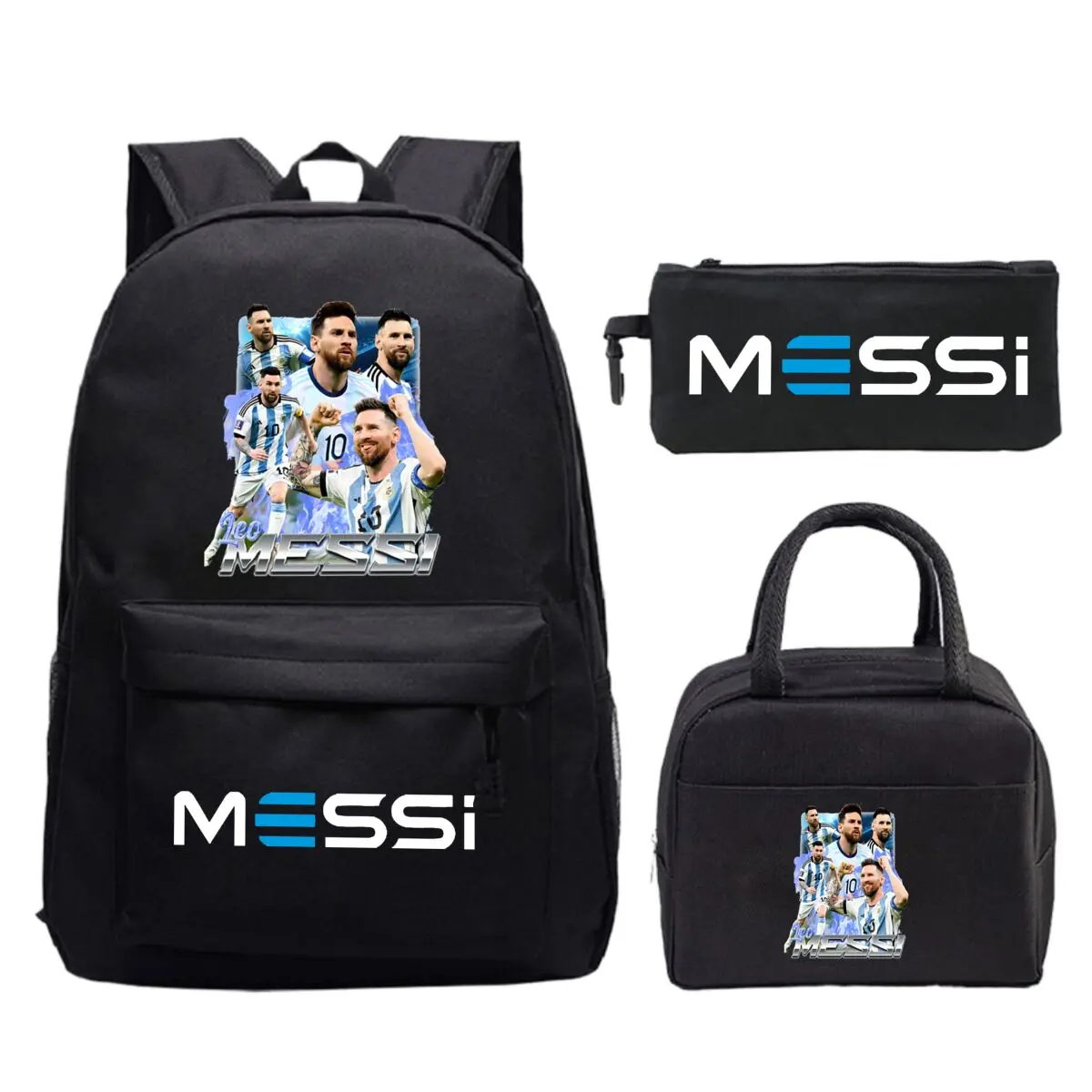 Funny Football Star Backpack For Student Girls 3Pc Schoolbag Lunch Bag Pencil Case 3Pcs/set Bagpack Outdoor Travel Knapsack