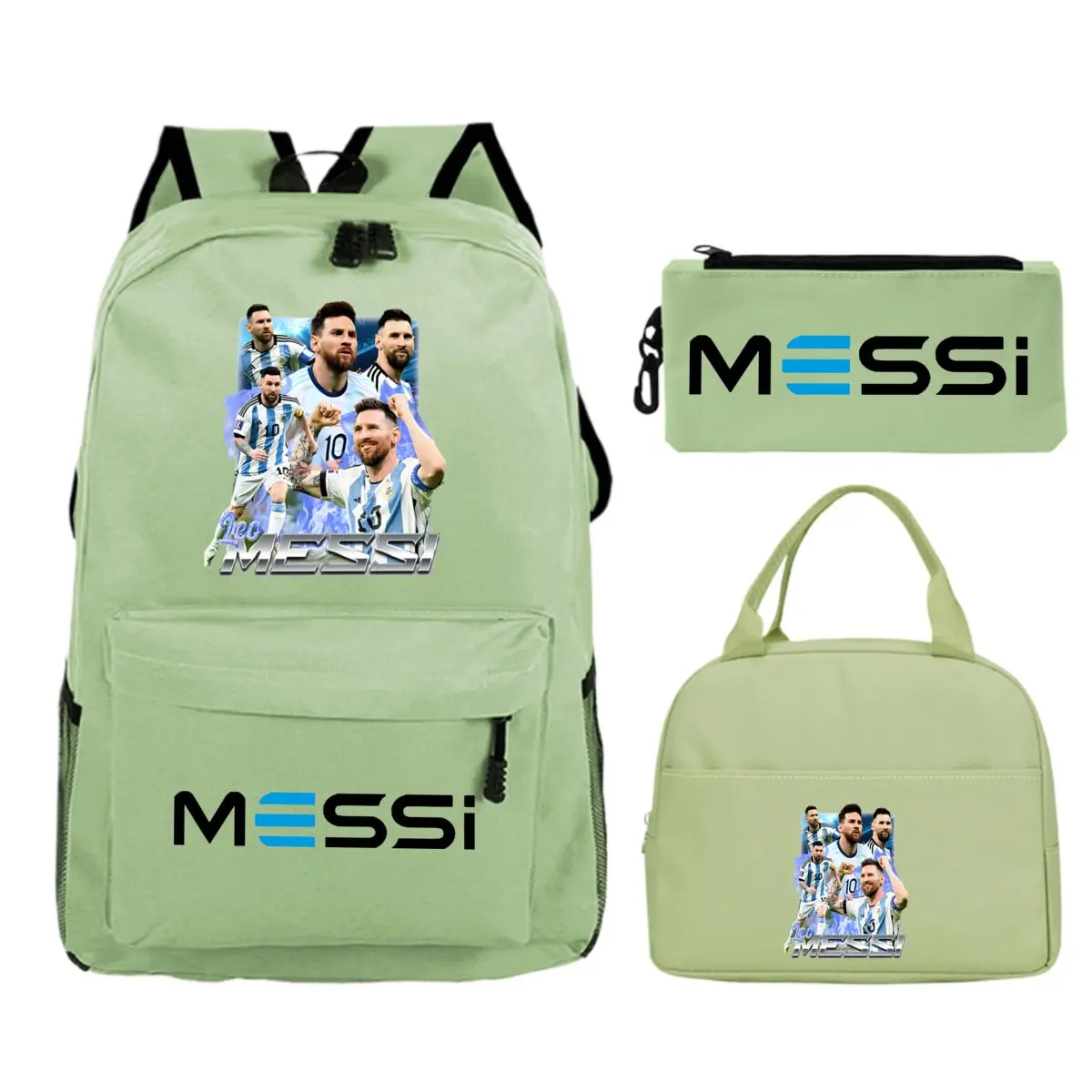Funny Football Star Backpack For Student Girls 3Pc Schoolbag Lunch Bag Pencil Case 3Pcs/set Bagpack Outdoor Travel Knapsack