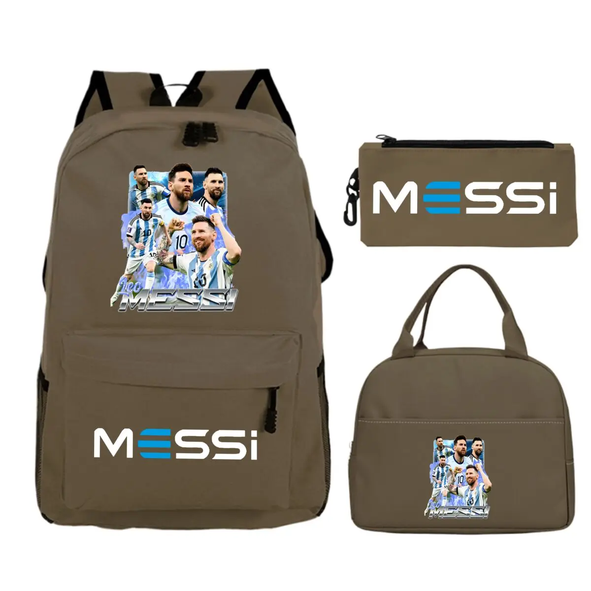 Funny Football Star Backpack For Student Girls 3Pc Schoolbag Lunch Bag Pencil Case 3Pcs/set Bagpack Outdoor Travel Knapsack