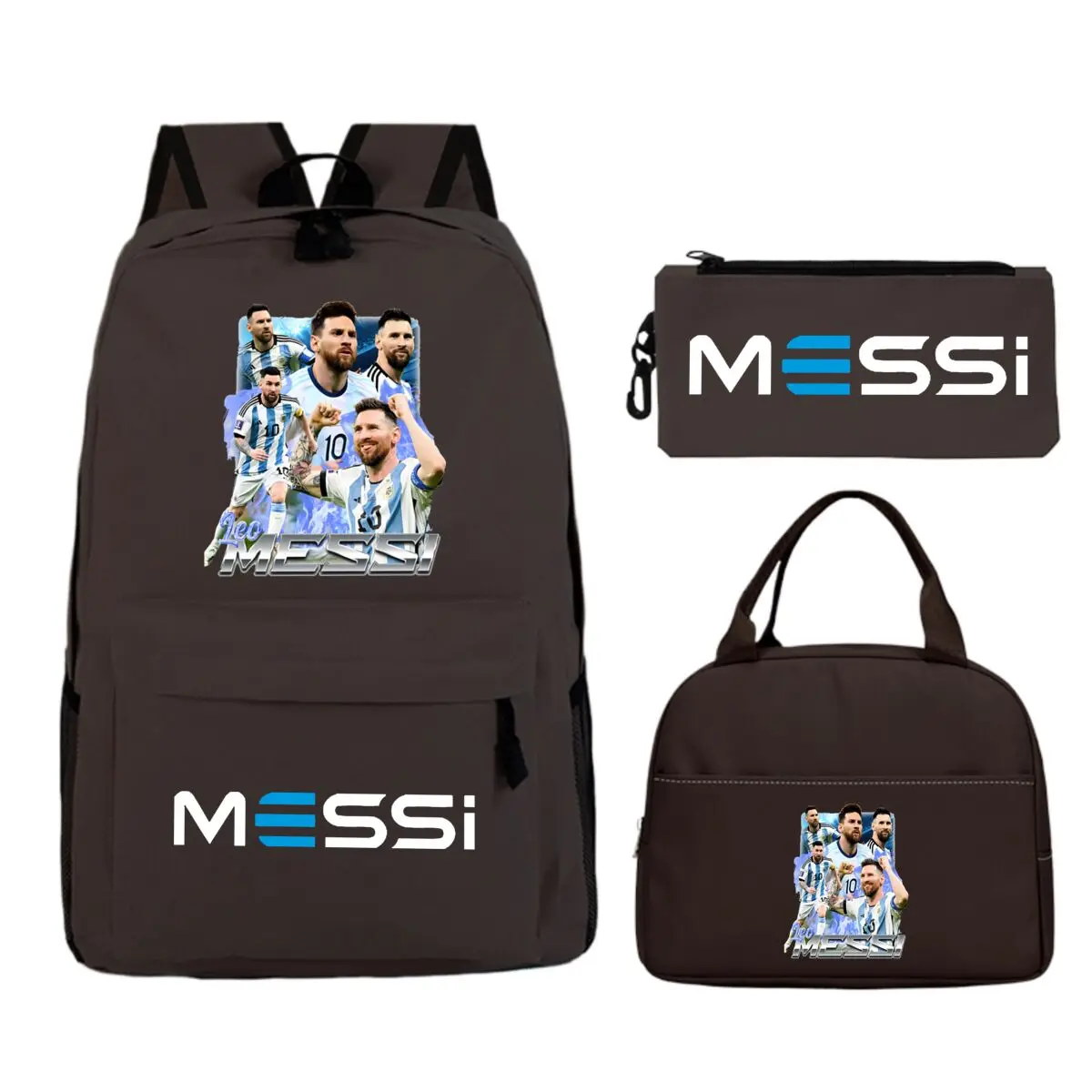 Funny Football Star Backpack For Student Girls 3Pc Schoolbag Lunch Bag Pencil Case 3Pcs/set Bagpack Outdoor Travel Knapsack