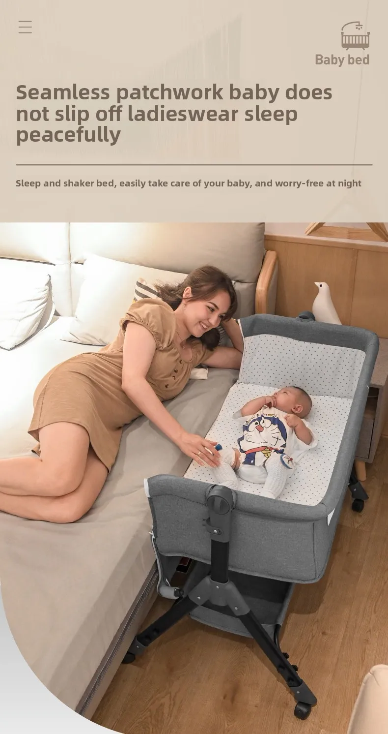 Baby Bed Baby Swing Bed Multi Functional Three-Speed Height Adjustment Patchwork Bed Is Not Restricted Infant Bed with Mosquito Net