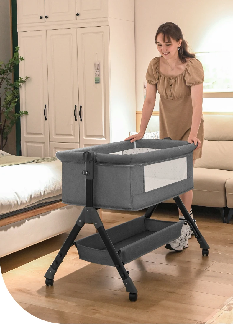 Baby Bed Baby Swing Bed Multi Functional Three-Speed Height Adjustment Patchwork Bed Is Not Restricted Infant Bed with Mosquito Net