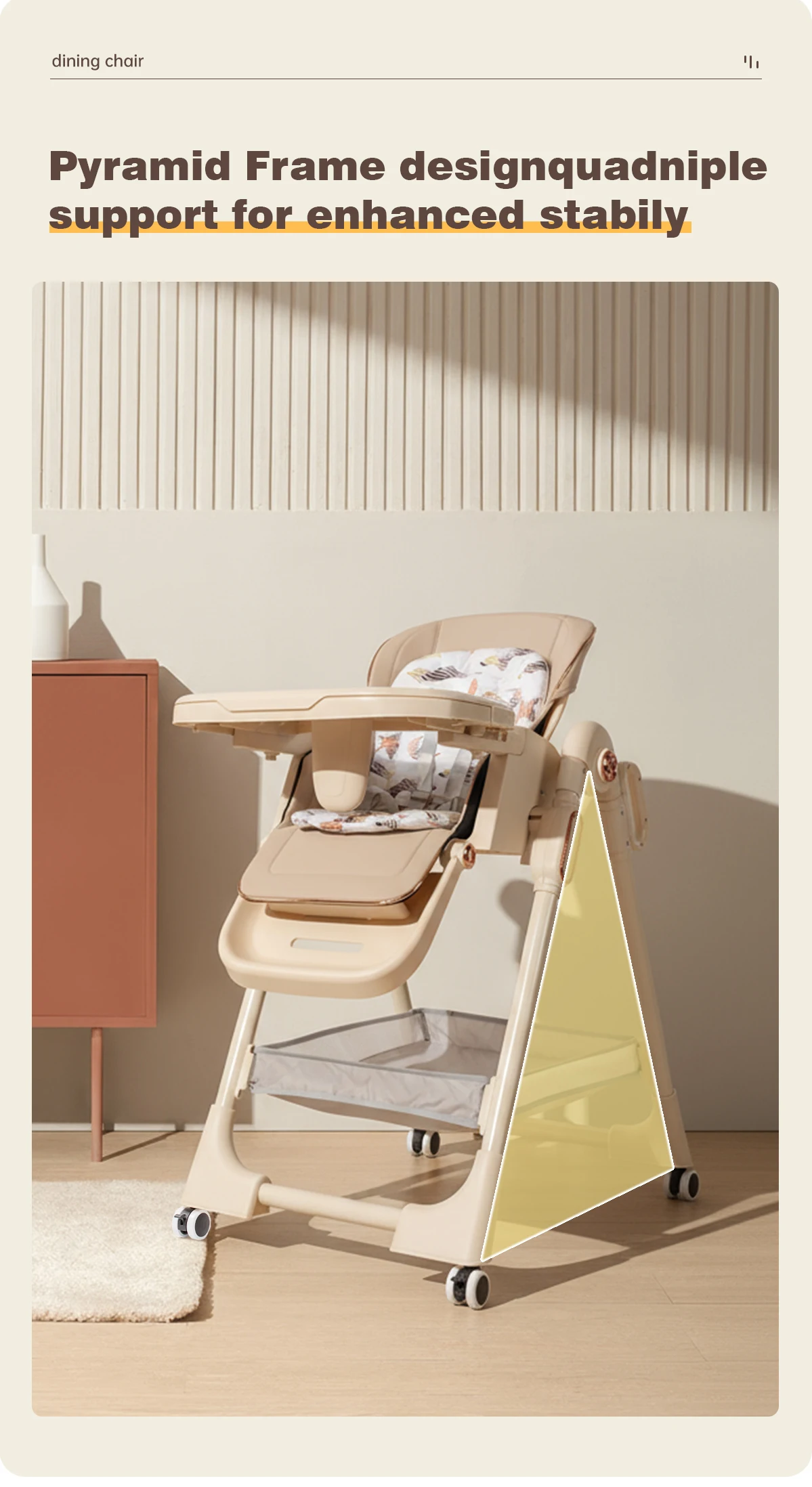 Multifunctional Baby High Chair Foldable Infant Dining Table Feeding Seat Reclining Sleep Cradle Aluminum Alloy Frame 4-Position Adjustable Food Tray Omnidirectional Lockable Brake Wheels Soft Cushion