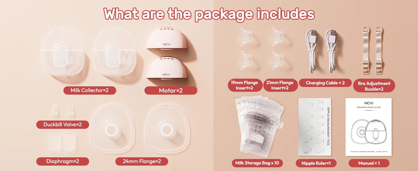 NCVI 2Pack Wearable Breast Pump Hands-Free 1500mAh Battery Quiet LED Display 4 Modes 9 Levels 300mmHg Suction Anti-Leakage 19-24mm Flanges for Nursing Moms