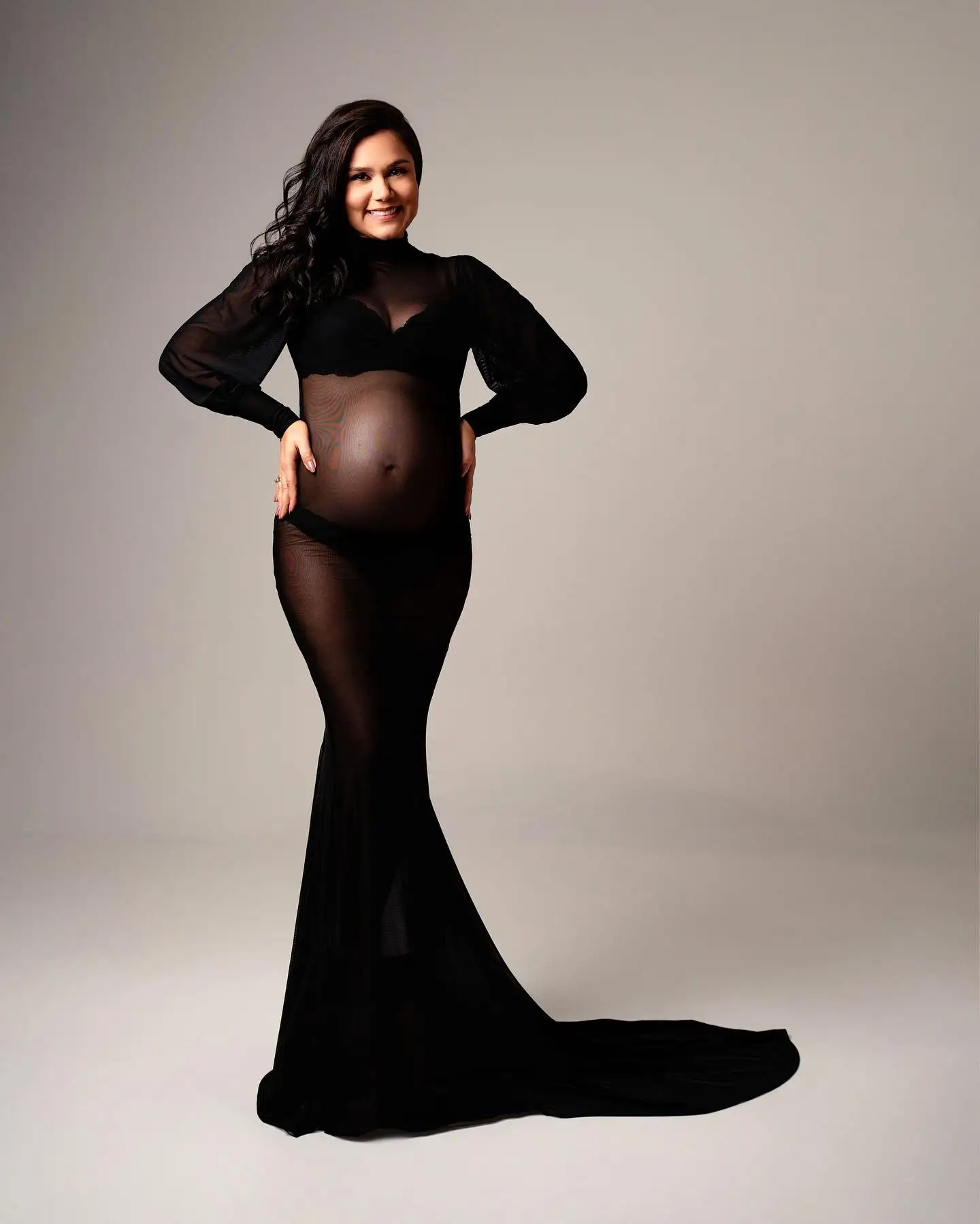 2025 New Elegant Lace Maternity Dresses Photoshoot Long Sleeve Crew neck Maxi Dress for Baby shower Pregnancy Photo Session