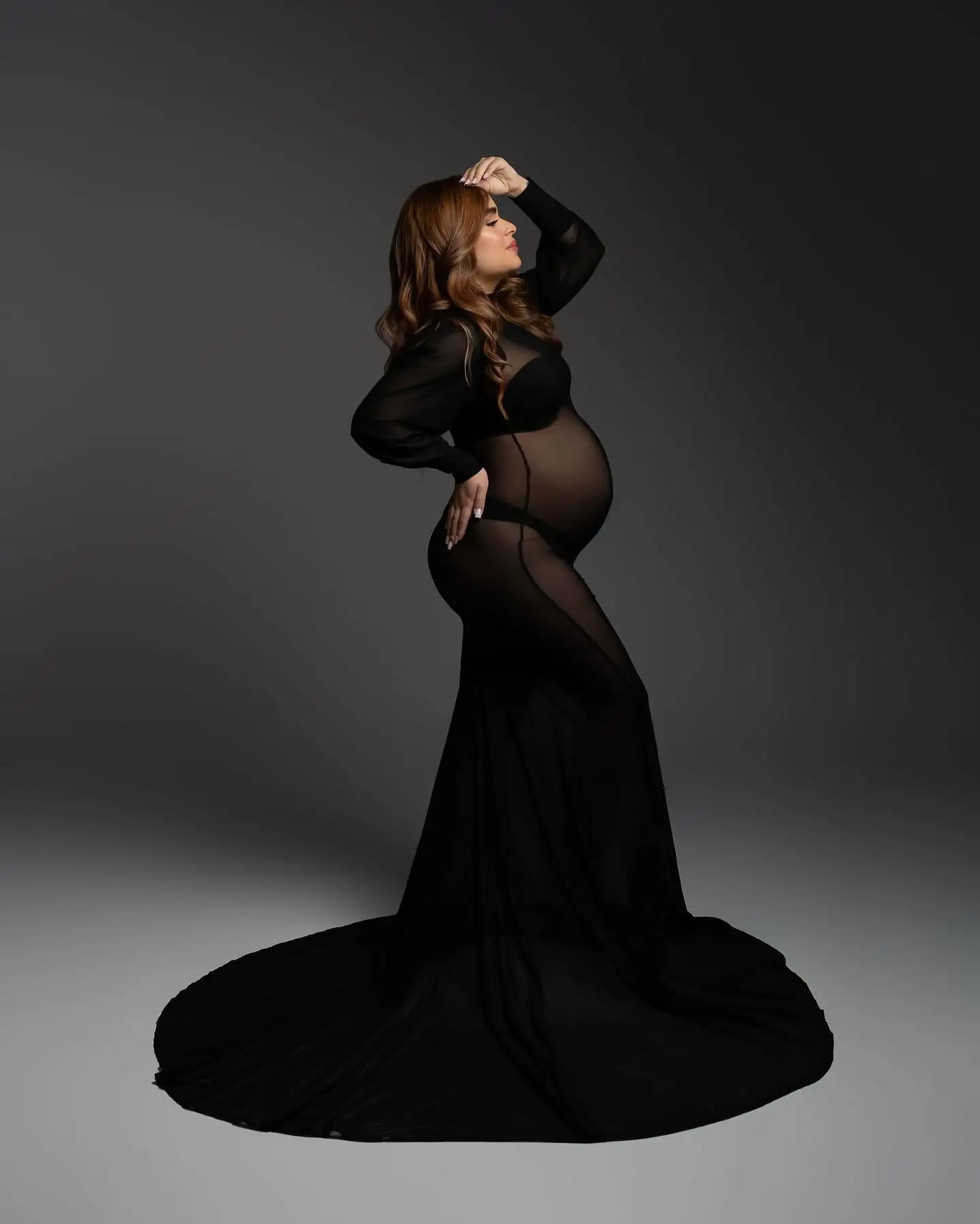 2025 New Elegant Lace Maternity Dresses Photoshoot Long Sleeve Crew neck Maxi Dress for Baby shower Pregnancy Photo Session