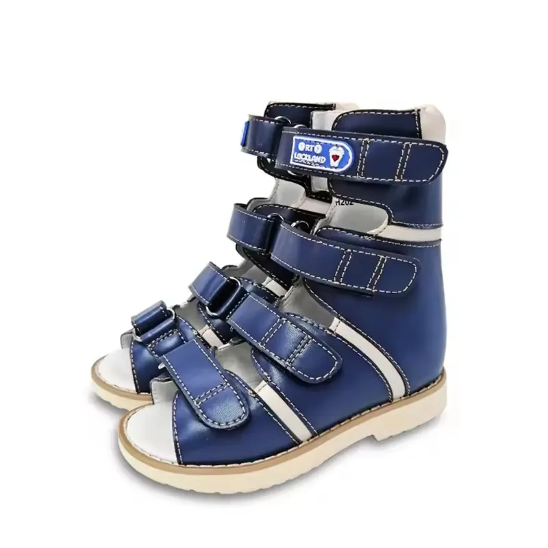 Ortoluckland Children High Top Sandals Boys Leather Orthopedic Shoes For Kids Clubfoot Ankle Support Flat Feet Footwear