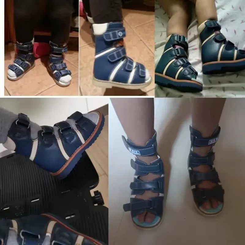 Ortoluckland Children High Top Sandals Boys Leather Orthopedic Shoes For Kids Clubfoot Ankle Support Flat Feet Footwear