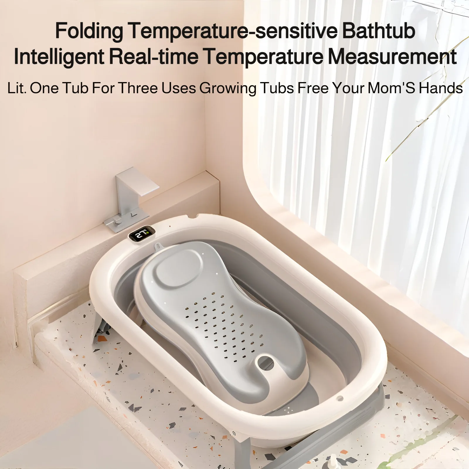 Foldable Baby Bathtub, Safe and Portable Bathing Solution for Infants and Toddlers, Suitable for 6-12 Months, Easy