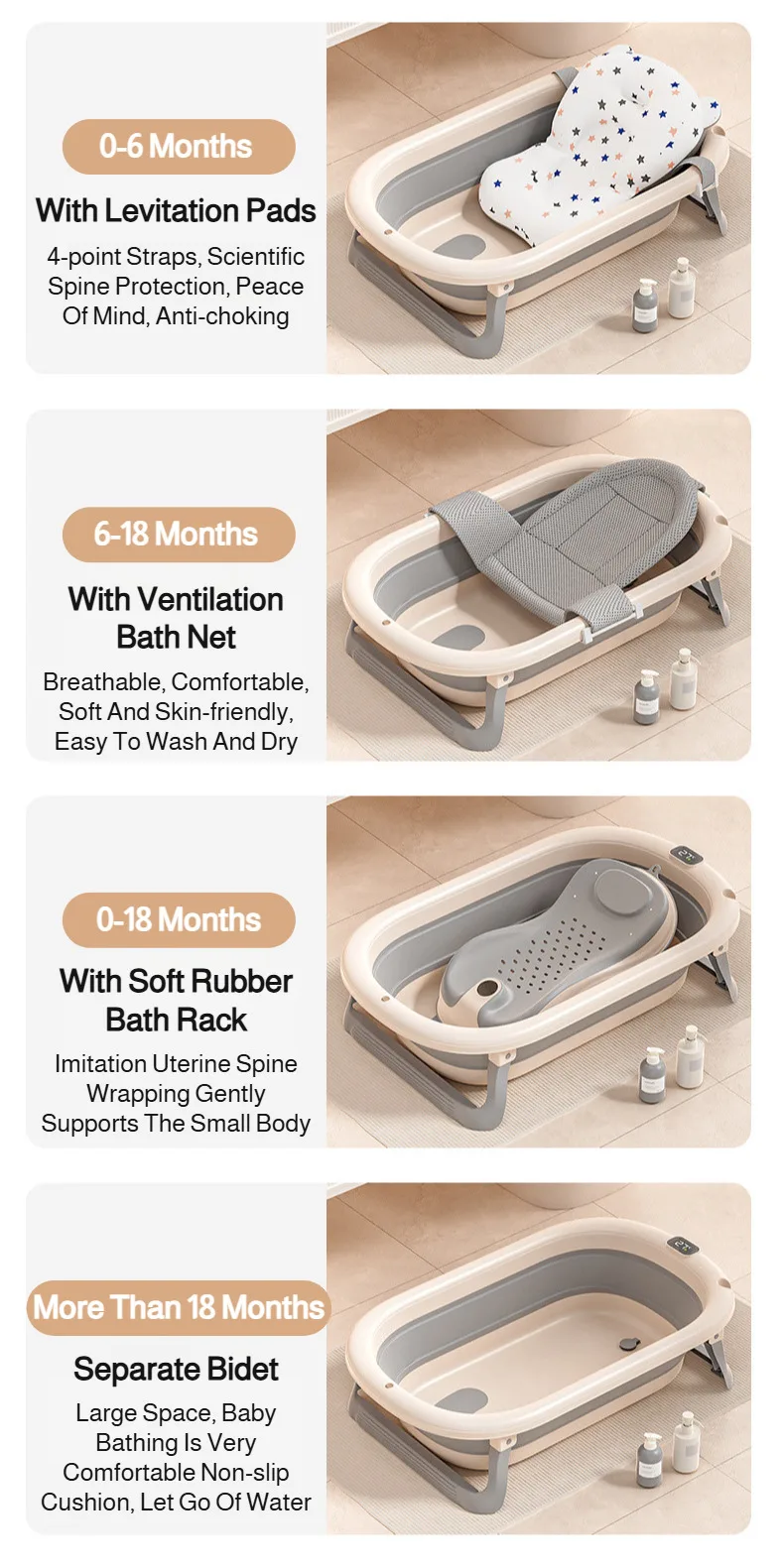 Foldable Baby Bathtub, Safe and Portable Bathing Solution for Infants and Toddlers, Suitable for 6-12 Months, Easy