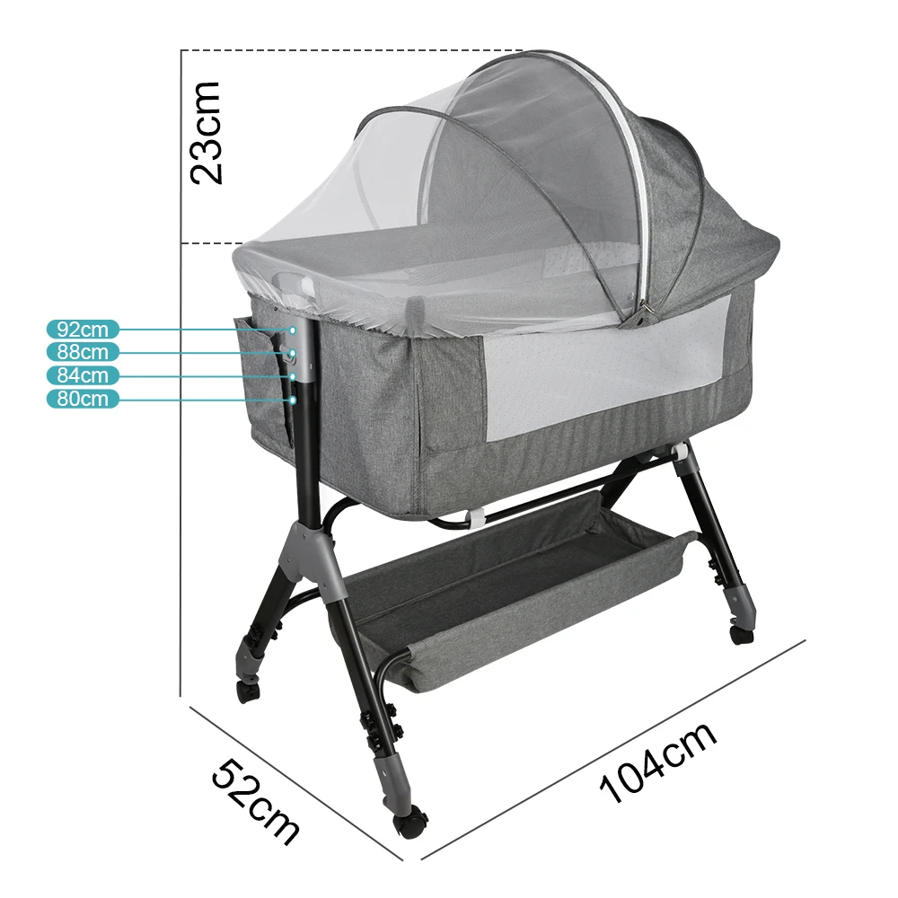 Baby Cot, 3 In 1 Baby Bed 4 Way Height Adjustment And Tilt Adjustment With Brake Bassinet Baby Portable Cot For Home And Travel