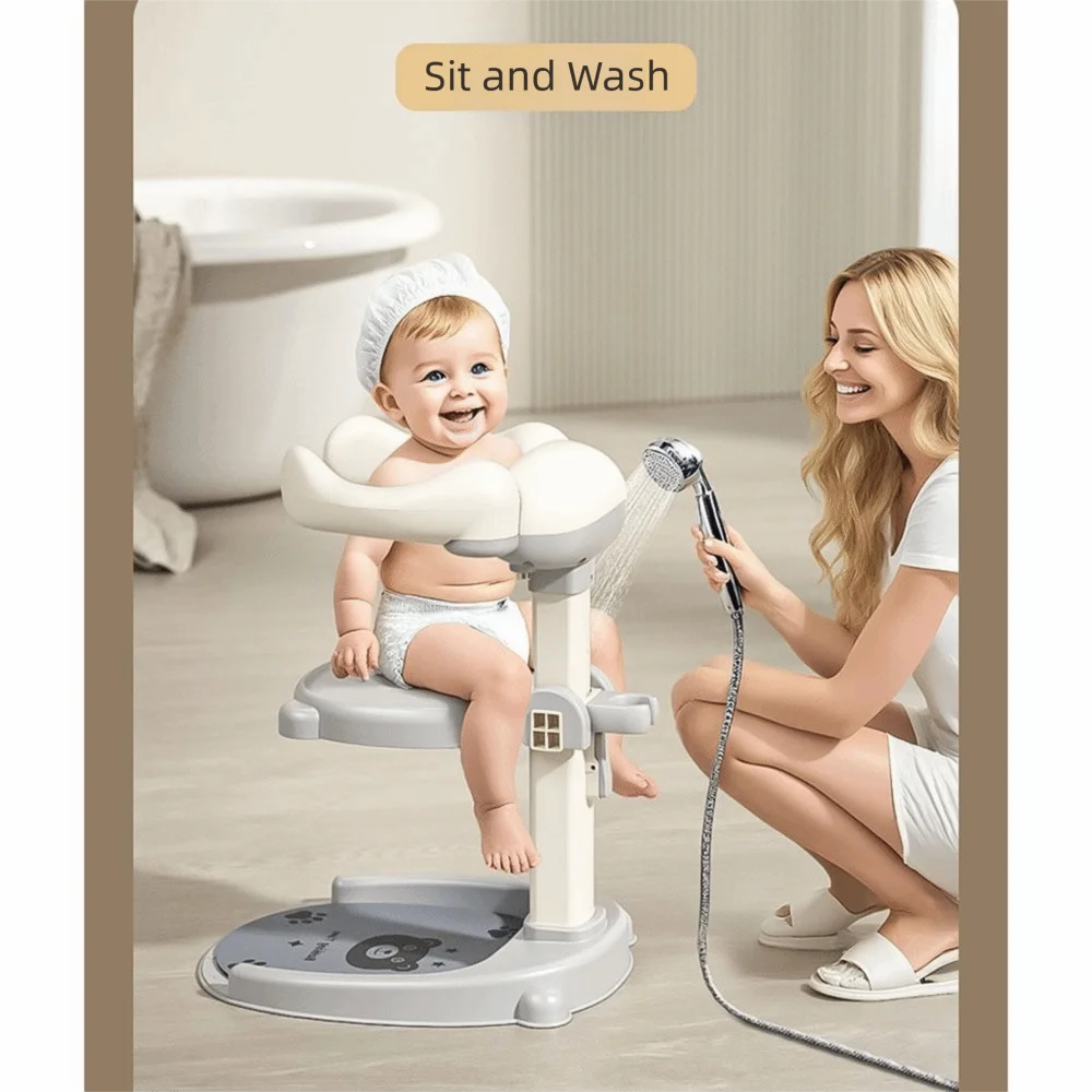 Non-Slip Baby Bath Stand Anti-Tip Free-Standing Baby Standing Shower Stand Safe Multifunctional Infant Bath Support