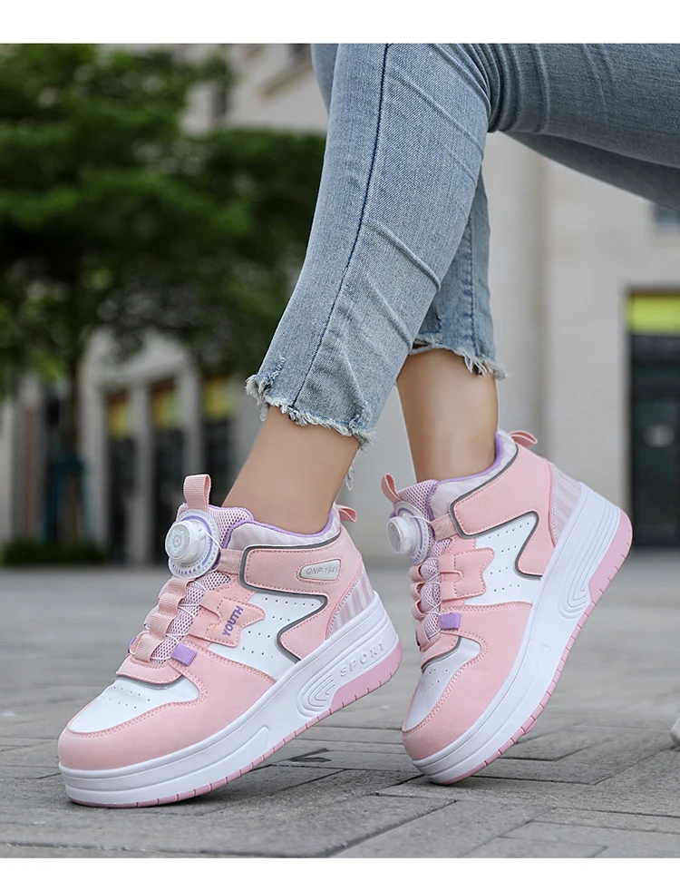 Kids Roller Skate Shoes Fashion Casual Sports Children 4-Wheels Sneakers for Boys and Girls Gift