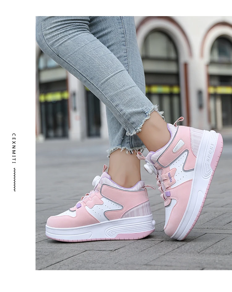 Kids Roller Skate Shoes Fashion Casual Sports Children 4-Wheels Sneakers for Boys and Girls Gift