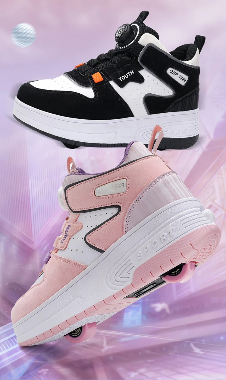 Kids Roller Skate Shoes Fashion Casual Sports Children 4-Wheels Sneakers for Boys and Girls Gift
