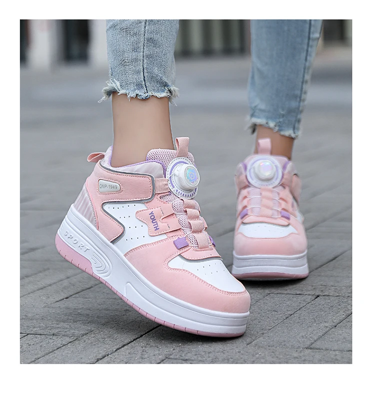 Kids Roller Skate Shoes Fashion Casual Sports Children 4-Wheels Sneakers for Boys and Girls Gift