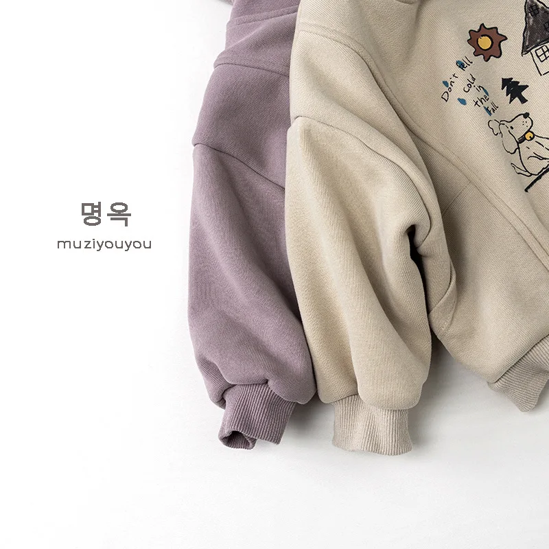 2025 Winter New Children Plus Velvet Thick Hoodie Vintage Kids Fleece Tops Boys Girls Warm Hooded Sweatshirt Baby Clothes