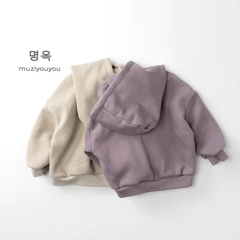2025 Winter New Children Plus Velvet Thick Hoodie Vintage Kids Fleece Tops Boys Girls Warm Hooded Sweatshirt Baby Clothes