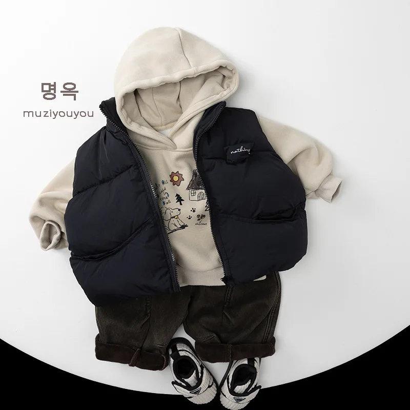 2025 Winter New Children Plus Velvet Thick Hoodie Vintage Kids Fleece Tops Boys Girls Warm Hooded Sweatshirt Baby Clothes