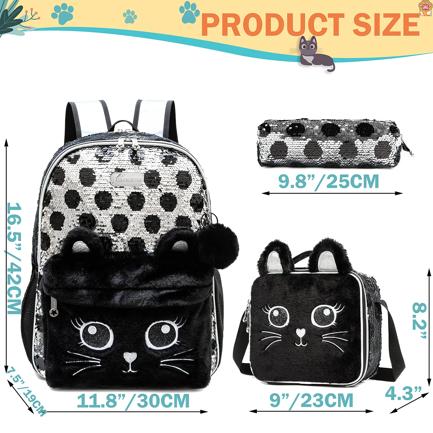 Backpack for Girls 16" Backpacks for Girls for School Sequin Backpack with Lunch Box for Elementary Students