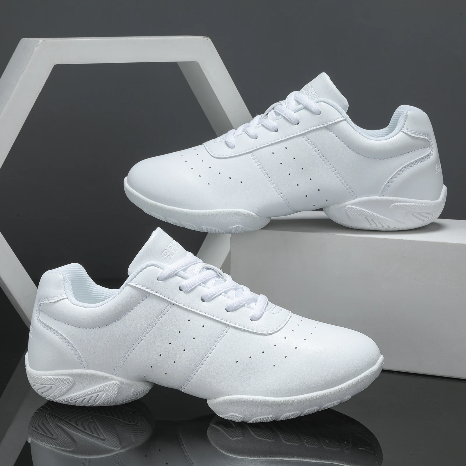 BAXINIER Girls White Dance Sneakers Kids Cheer Tennis Training Shoes Youth Competition Lightweight Cushioned Support