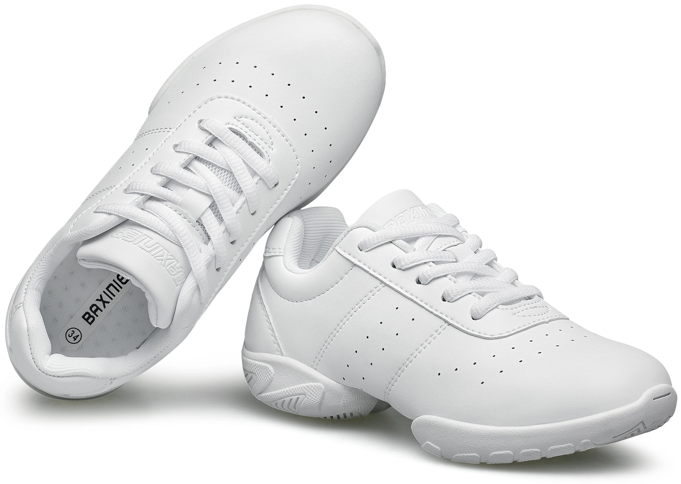 BAXINIER Girls White Dance Sneakers Kids Cheer Tennis Training Shoes Youth Competition Lightweight Cushioned Support