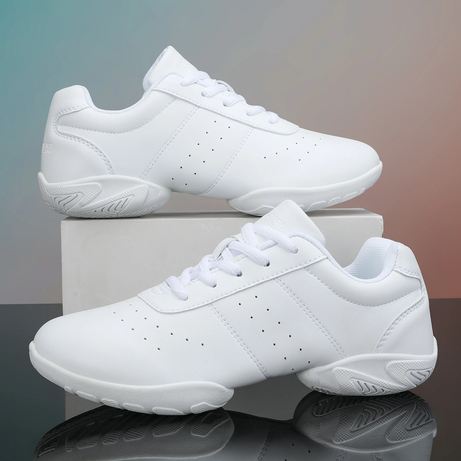 BAXINIER Girls White Dance Sneakers Kids Cheer Tennis Training Shoes Youth Competition Lightweight Cushioned Support